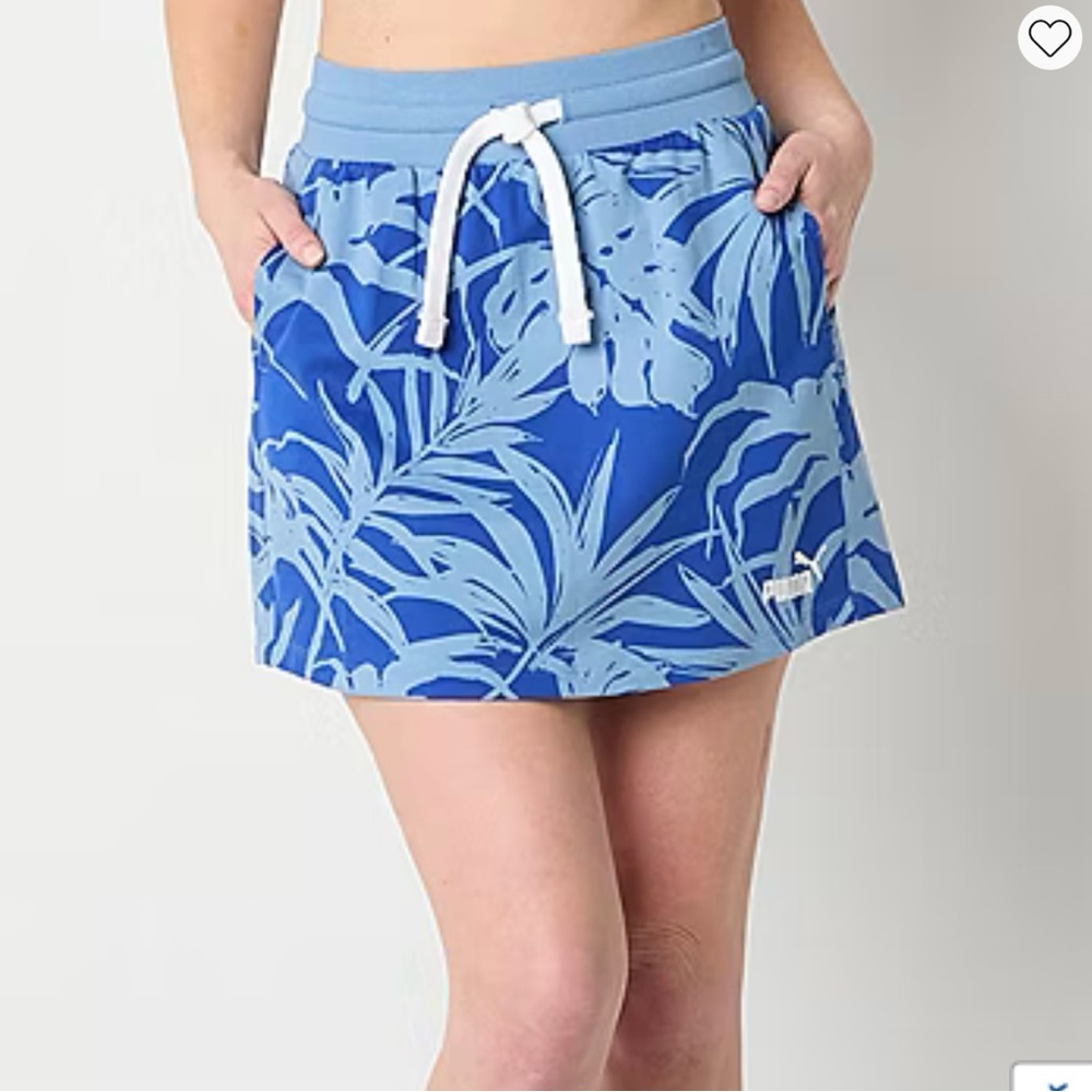 Puma Women’s Mid Rise Midi A Line‎ Blue Leaf Print Skirt Size Large